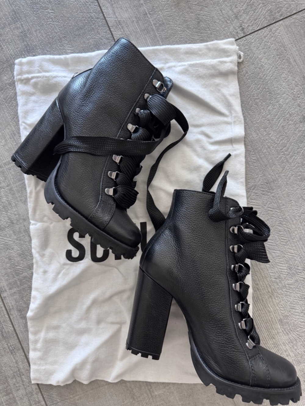 SCHUTZ Black Lace-Up Platform Combat Boots